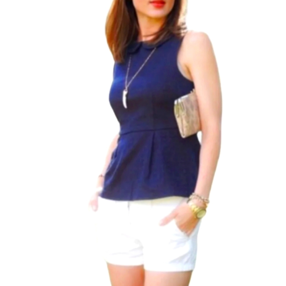 J. Crew Factory Peter Pan Brocade Peplum Navy Size 2